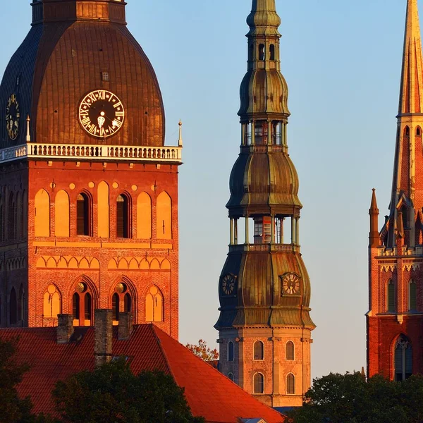 View Church Towers Vecriga Latvia — Stock Photo, Image