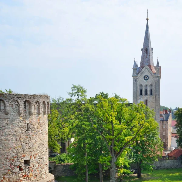 Cesis medieval castle ensemble against blue sky