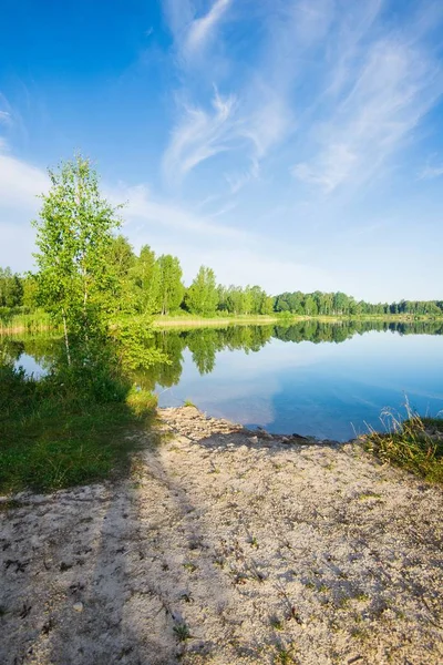 Vista Panorámica Del Lago Azul Con Bosque Fondo Letonia —  Fotos de Stock