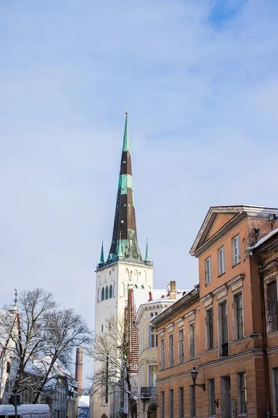 爱沙尼亚塔林老城 在晴朗的晴天 圣奥拉夫教堂特写 — 图库照片