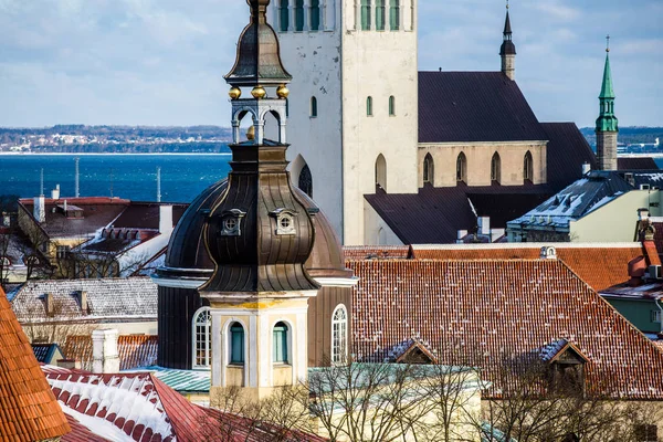 晴れた日のエストニア タリンの旧市街 聖オラフ教会クローズアップ — ストック写真