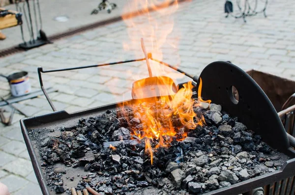 Flam Och Ståldetaljer Närbild — Stockfoto