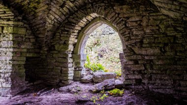 Parkta manor yakın çekim, açık sonbahar akşamı, Estonya