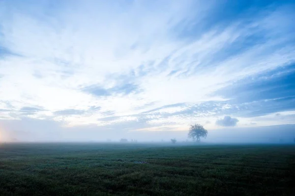 Purple Morning Sky Fog Country Field Summer Sunrise Germany — Stock Photo, Image