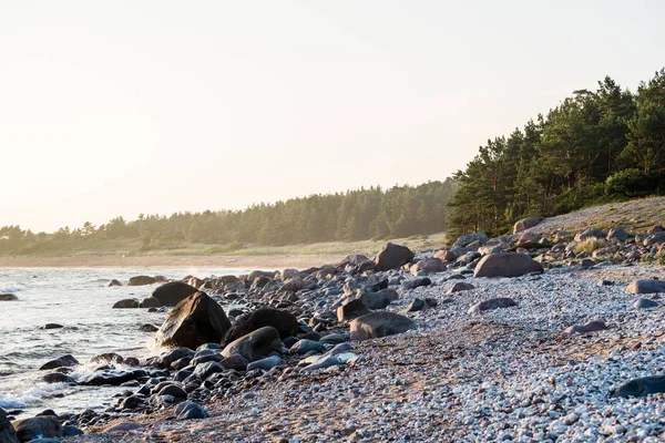 Steenachtige Zeekust Van Oostzee Bij Zonsondergang Hiumaa Island Estland — Stockfoto