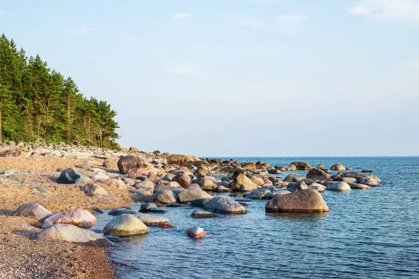 Steenachtige Zeekust Van Oostzee Bij Zonsondergang Hiumaa Island Estland — Stockfoto