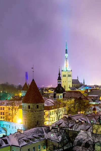 Cloudy Winter Night Blue Sky Lots Lights Panoramic View Old — Stock Photo, Image