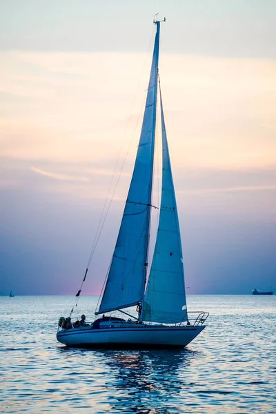 White Yacht Sails Sunset Baltic Sea Latvia — Stock Photo, Image