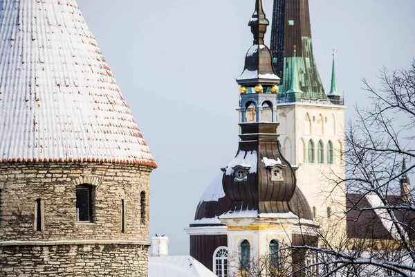 爱沙尼亚塔林老城 在晴朗的晴天 城市塔和圣奥拉夫教堂特写 — 图库照片