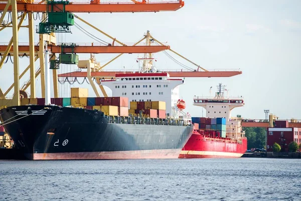 Bulk terminal. Vrachthaven kraan constructies. Kleurrijke Industri — Stockfoto