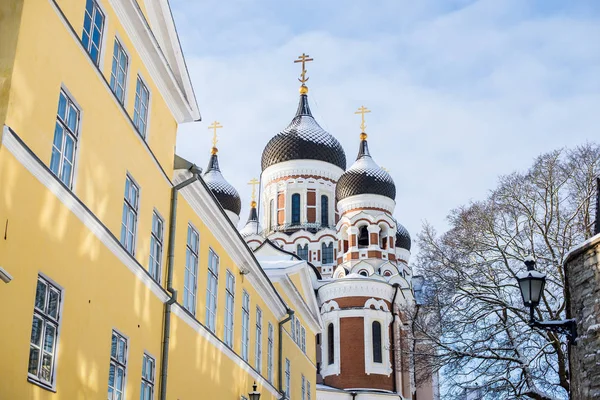 Zimowe Stare Miasto Tallinnie Estonia Pogodne Dni Katedra Aleksandra Newskiego — Zdjęcie stockowe