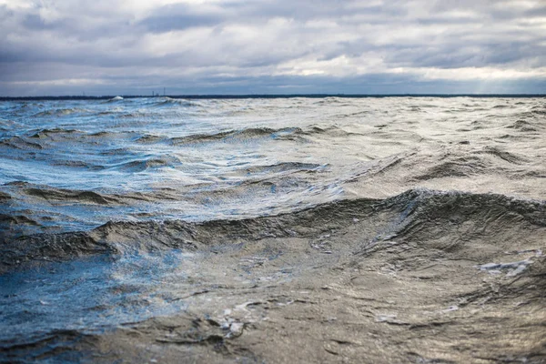 Navegación Invierno Mar Azul Frío Atardecer Olas Nubes Noruega — Foto de Stock