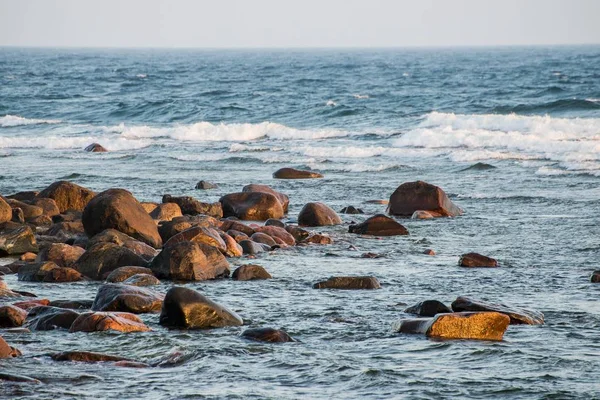Stony Seacoast Östersjön Vid Solnedgången Hiumaa Island Estland — Stockfoto
