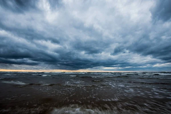 Stormy weather. A view of the Baltic sea and seacoast on a cloudy autumn day, Latvia