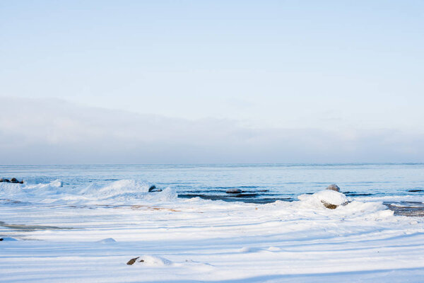 A view of the cold Baltic sea on a clear winter day, Latvia