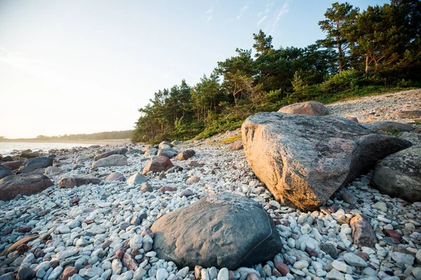 Costiero Pietroso Del Mar Baltico Tramonto Isola Hiumaa Estonia — Foto Stock