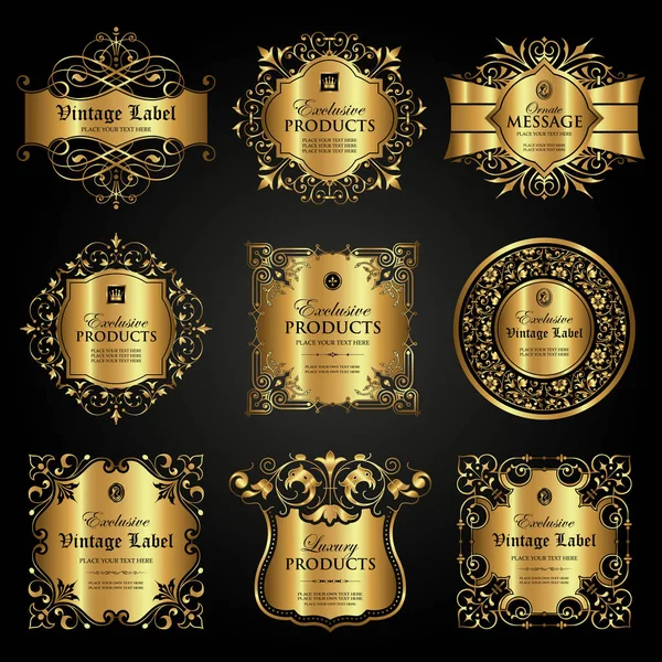 Vector Set Van Luxe Decoratieve Gouden Label Vintage Stijl — Stockvector