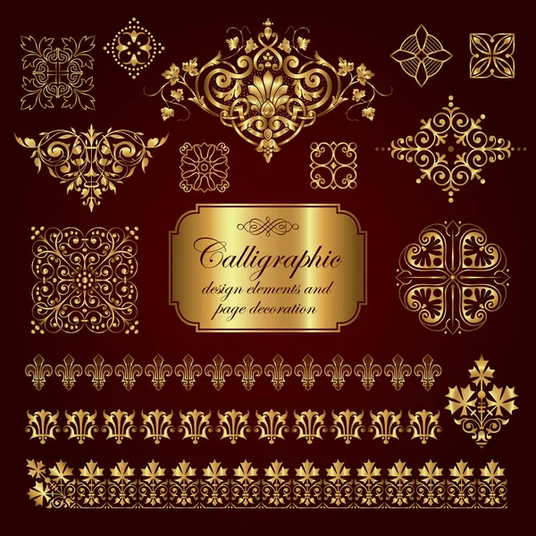 Gouden Kalligrafische Ontwerpelementen Pagina Decoratie Vector Set — Stockvector