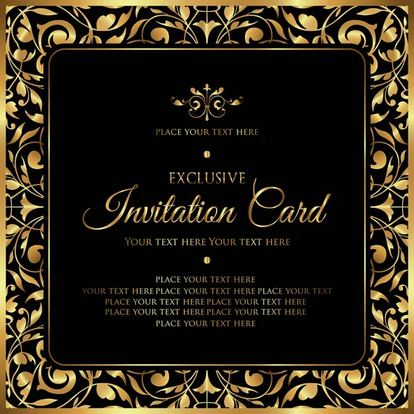 Tarjeta Invitación Lujo Diseño Decorativo Vector Negro Oro — Archivo Imágenes Vectoriales