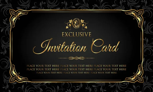 Einladungskarte Luxusgold und schwarzes Design — Stockvektor