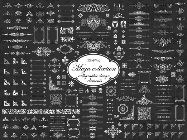 Mega kolekcja wektorowych elementów projektu kaligraficznego na tle tablica — Wektor stockowy