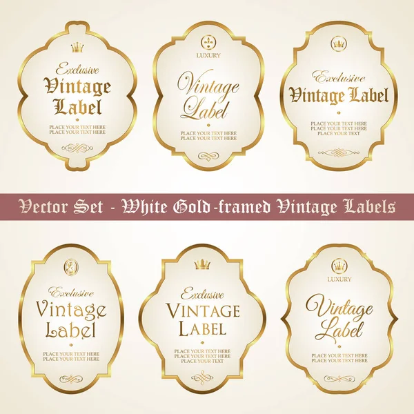 Set of white gold-framed vintage labels — Stock Vector