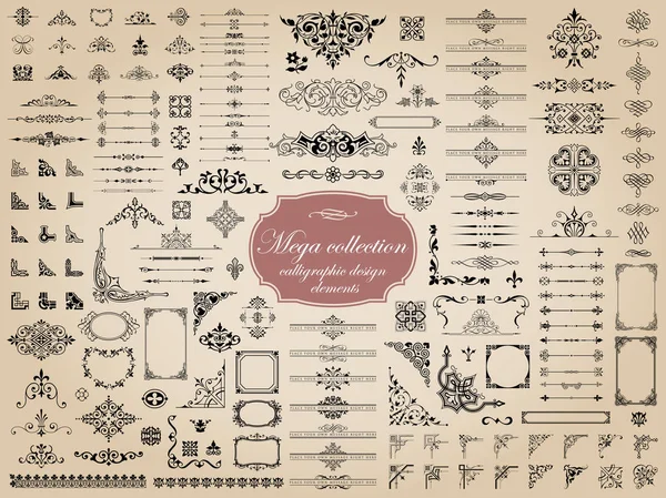 Mega conjunto de elementos caligráficos vectoriales para el diseño — Archivo Imágenes Vectoriales