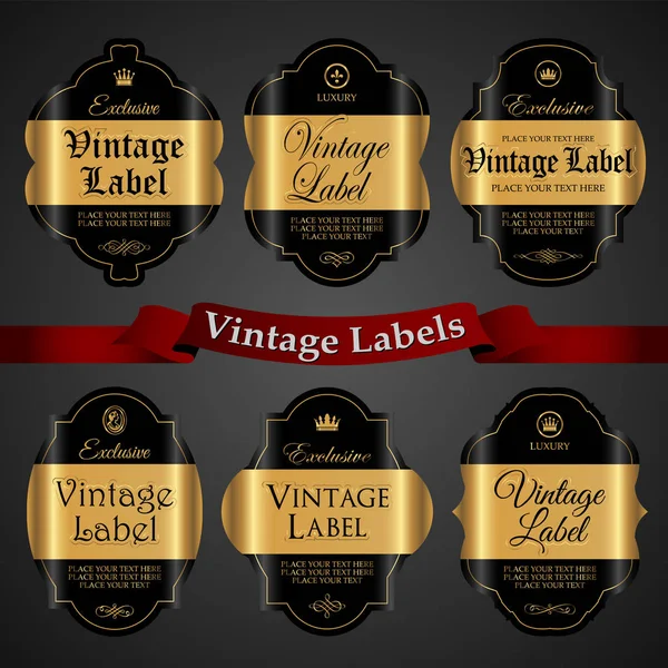 Conjunto vetorial de etiquetas de luxo preto-ouro — Vetor de Stock
