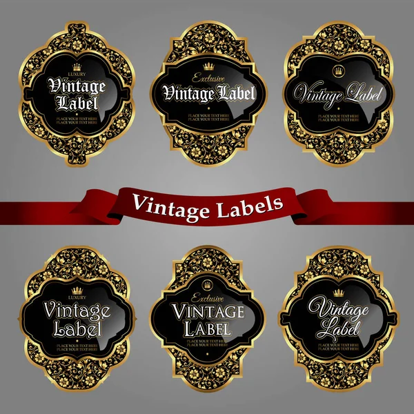 Collection of luxury ornamental gold-framed labels — Stock Vector