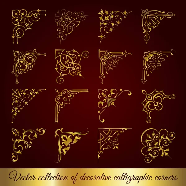 Angoli calligrafici decorativi in oro per il design - set vettoriale — Vettoriale Stock