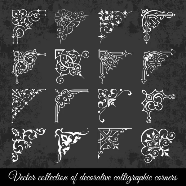 Decorative calligraphic corners on chalkboard background for design - vector set — Stock Vector