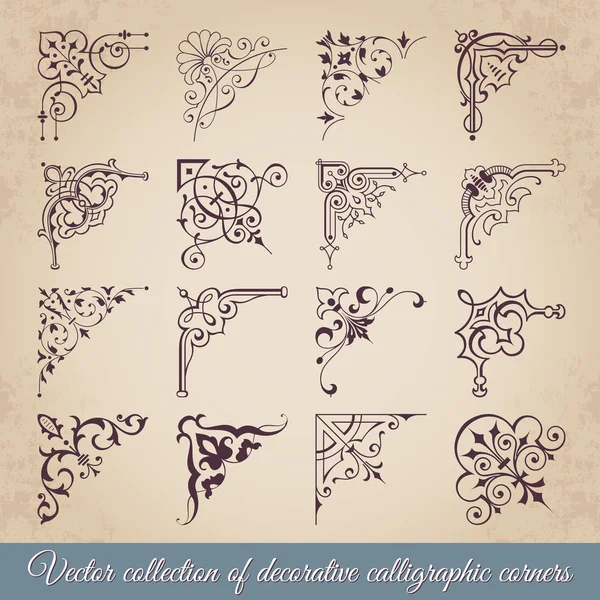 Cantos caligráficos decorativos de desenho - jogo de vetor —  Vetores de Stock
