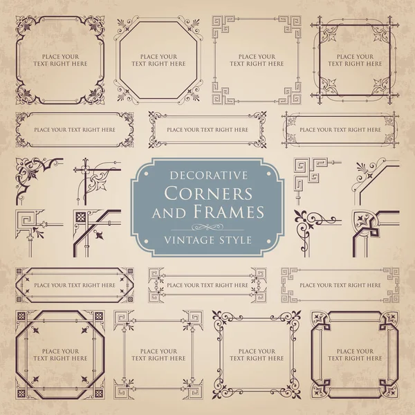 复古风格的装饰书法角和框架的矢量集 — 图库矢量图片