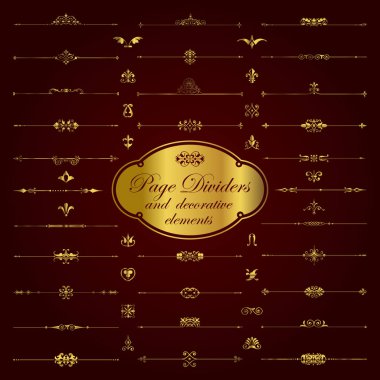 Altın sayfa bölücüler ve süs elemanları - vektör seti