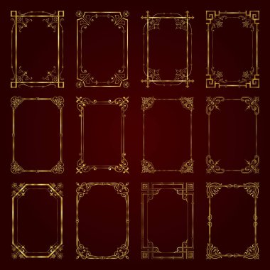 Vintage tarzda altın kaligrafik dekoratif çerçeveler Vektör seti