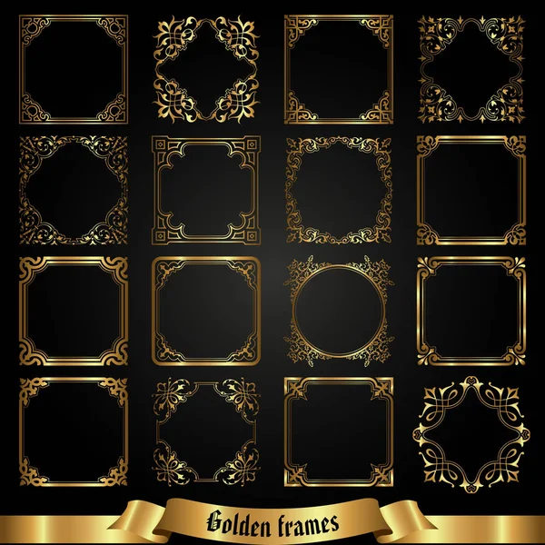 Large collection of golden frames - vector design — Stock Vector