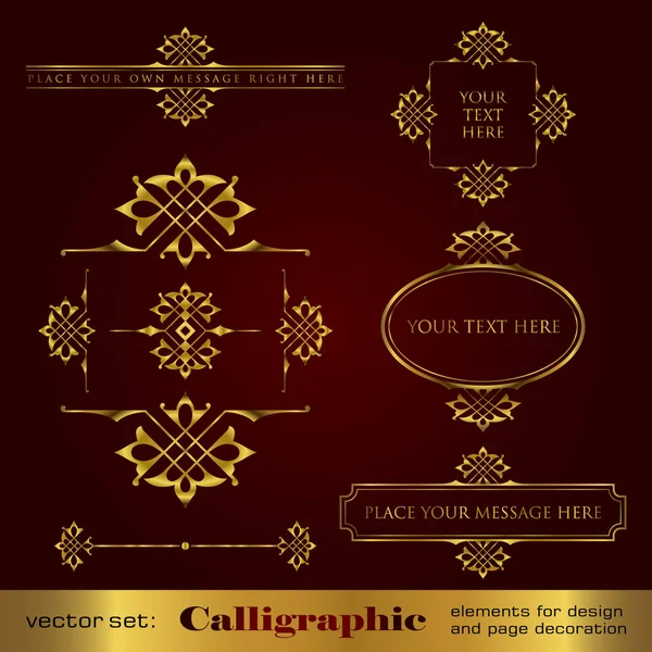 Golden vector collection of calligraphic elements for design and page decoration — Stock Vector