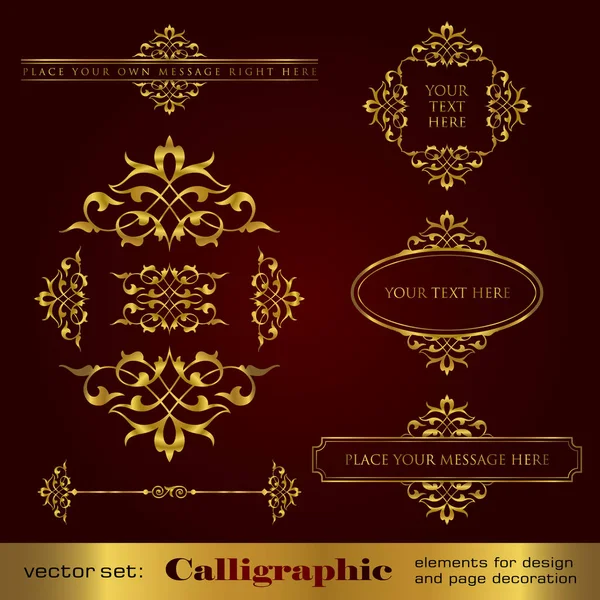 Éléments calligraphiques dorés pour le design et la décoration de page - collection vectorielle — Image vectorielle