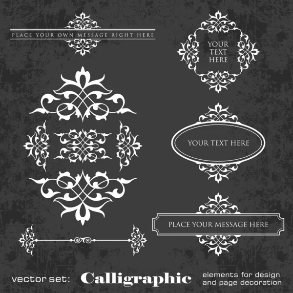 Καλλιγραφικά Στοιχεία Για Σχεδιασμό Και Διακόσμηση Σελίδας Στο Φόντο Μαυροπίνακα — Διανυσματικό Αρχείο