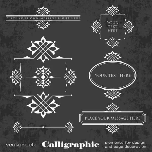 Vector collection of calligraphic elements for design and page decoration on chalkboard background — Stock Vector