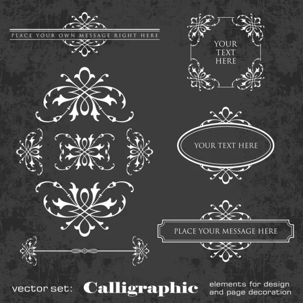 Vector Set Calligraphic Elements Design Page Decoration Chalkboard Background — Stock Vector