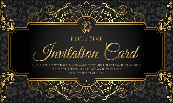 Diseño de la tarjeta de invitación - exclusivo estilo vintage negro y dorado — Archivo Imágenes Vectoriales