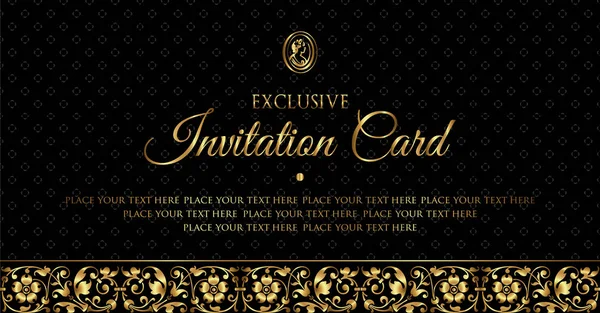 Design di carte d'invito in oro e nero di lusso - stile vintage — Vettoriale Stock