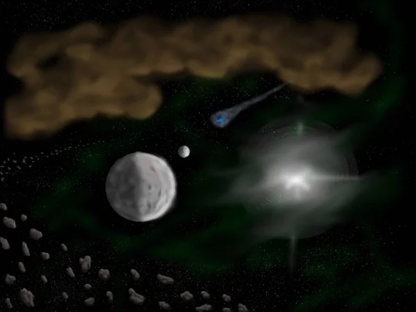 Fantastische Prachtige Ruimte Schilderen Scène Met Planeet Nevel Asteroïden Komeet — Stockfoto