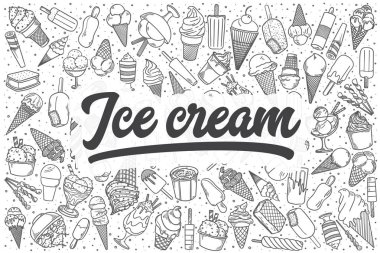 Elle çizilmiş dondurma vektör doodle set.