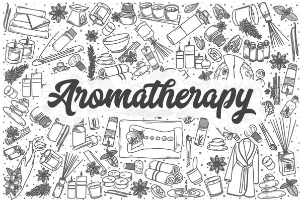 Set doodle vettoriale aromaterapia disegnato a mano . — Vettoriale Stock
