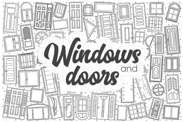 Handgezeichnete Fenster und Türen Vektor Doodle Set. — Stockvektor