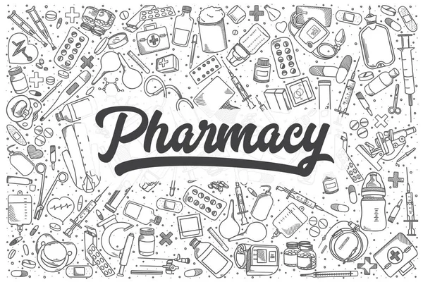 Hand drawn pharmacy vector doodle set. — Stock Vector