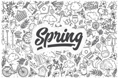Elle çizilmiş bahar vektör kümesi doodle.