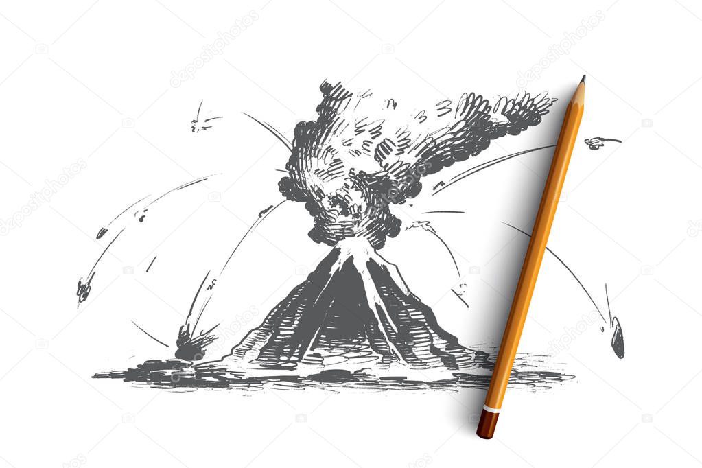 Volcanic eruption concept. Hand drawn isolated vector.